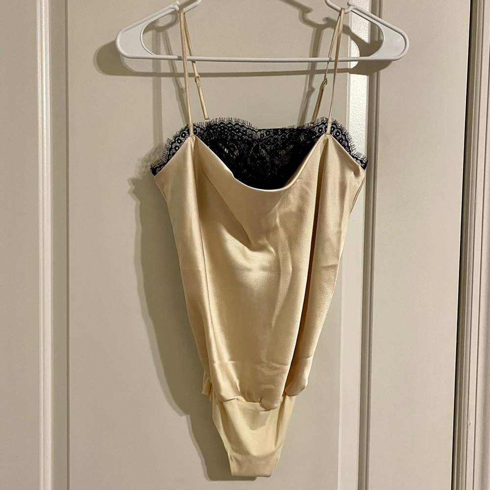 Satin cream and black lace bodysuit